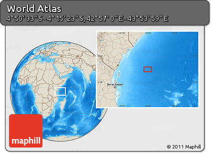 Shaded Relief Location Map of the Area around 4° 32' 58" S, 43° 25' 29" E