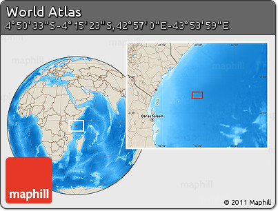 Shaded Relief Location Map of the Area around 4° 32' 58" S, 43° 25' 29" E