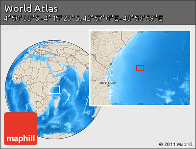 Shaded Relief Location Map of the Area around 4° 32' 58" S, 43° 25' 29" E