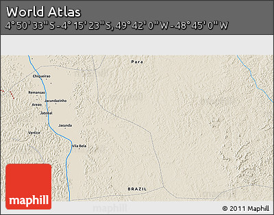 Shaded Relief 3D Map of the Area around 4° 32' 58" S, 49° 13' 30" W