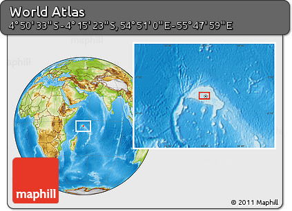 Physical Location Map of the Area around 4° 32' 58" S, 55° 19' 30" E