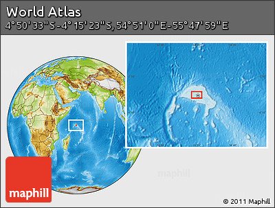 Physical Location Map of the Area around 4° 32' 58" S, 55° 19' 30" E
