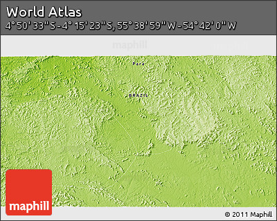Physical 3D Map of the Area around 4° 32' 58" S, 55° 10' 29" W