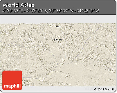 Shaded Relief 3D Map of the Area around 4° 32' 58" S, 55° 10' 29" W