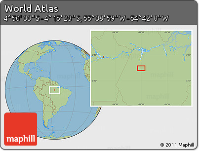 Savanna Style Location Map of the Area around 4° 32' 58" S, 55° 10' 29" W