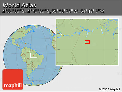 Savanna Style Location Map of the Area around 4° 32' 58" S, 55° 10' 29" W