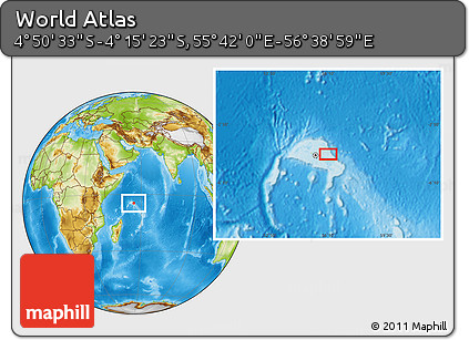 Physical Location Map of the Area around 4° 32' 58" S, 56° 10' 29" E
