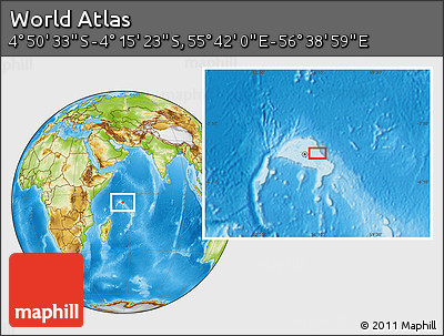 Physical Location Map of the Area around 4° 32' 58" S, 56° 10' 29" E
