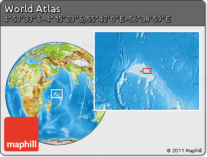 Physical Location Map of the Area around 4° 32' 58" S, 56° 10' 29" E