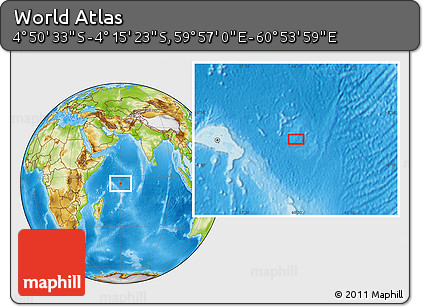 Physical Location Map of the Area around 4° 32' 58" S, 60° 25' 29" E