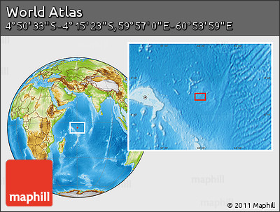Physical Location Map of the Area around 4° 32' 58" S, 60° 25' 29" E
