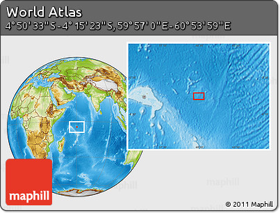 Physical Location Map of the Area around 4° 32' 58" S, 60° 25' 29" E