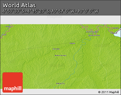Physical 3D Map of the Area around 4° 32' 58" S, 70° 28' 29" W