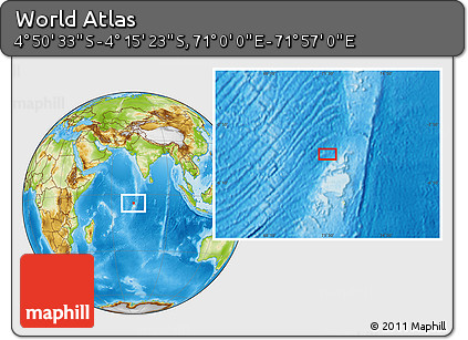 Physical Location Map of the Area around 4° 32' 58" S, 71° 28' 29" E