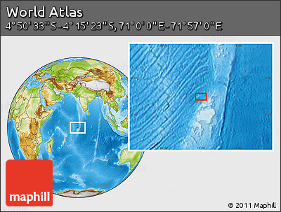 Physical Location Map of the Area around 4° 32' 58" S, 71° 28' 29" E