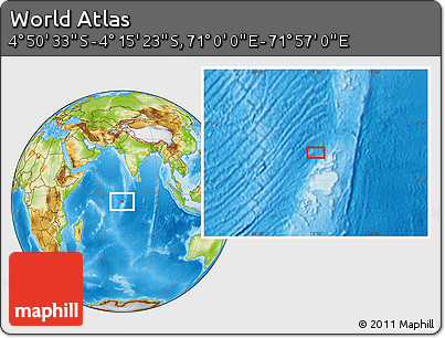 Physical Location Map of the Area around 4° 32' 58" S, 71° 28' 29" E