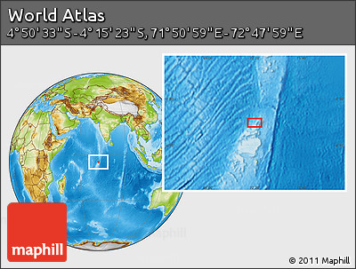 Physical Location Map of the Area around 4° 32' 58" S, 72° 19' 29" E