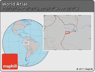Gray Location Map of the Area around 4° 32' 58" S, 72° 10' 30" W