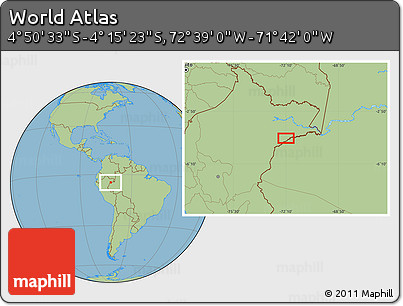 Savanna Style Location Map of the Area around 4° 32' 58" S, 72° 10' 30" W