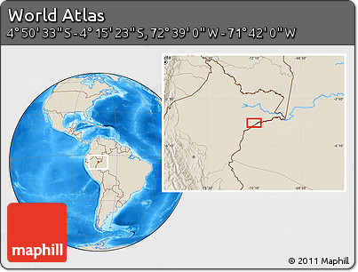 Shaded Relief Location Map of the Area around 4° 32' 58" S, 72° 10' 30" W