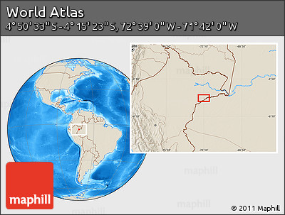Shaded Relief Location Map of the Area around 4° 32' 58" S, 72° 10' 30" W