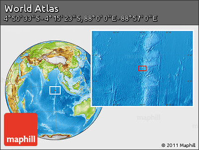 Physical Location Map of the Area around 4° 32' 58" S, 88° 28' 29" E