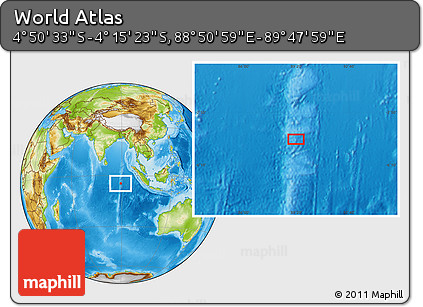 Physical Location Map of the Area around 4° 32' 58" S, 89° 19' 29" E