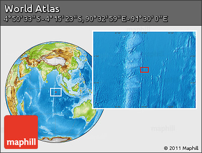 Physical Location Map of the Area around 4° 32' 58" S, 91° 1' 30" E