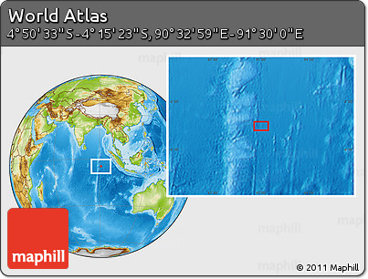 Physical Location Map of the Area around 4° 32' 58" S, 91° 1' 30" E
