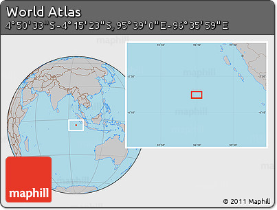 Gray Location Map of the Area around 4° 32' 58" S, 96° 7' 30" E