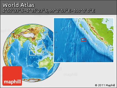Physical Location Map of the Area around 4° 32' 58" S, 99° 31' 30" E
