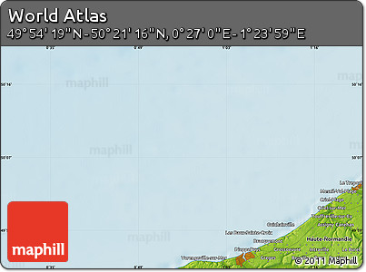 Physical Map of the Area around 50° 7' 47" N, 0° 55' 29" E