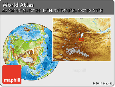 Physical Location Map of the Area around 50° 7' 47" N, 100° 22' 30" E