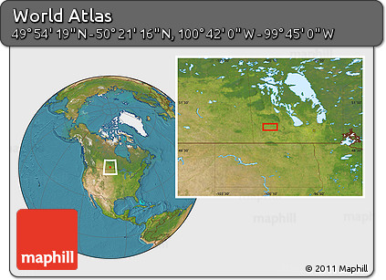 Satellite Location Map of the Area around 50° 7' 47" N, 100° 13' 29" W