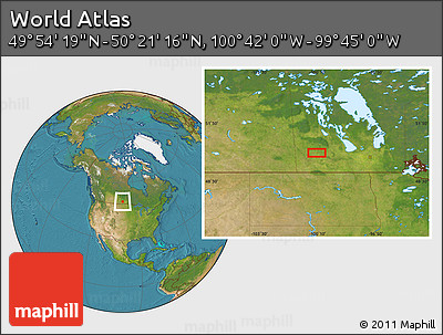 Satellite Location Map of the Area around 50° 7' 47" N, 100° 13' 29" W