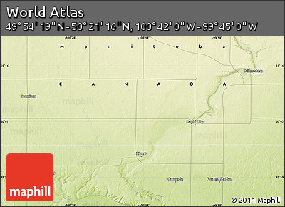 Physical Map of the Area around 50° 7' 47" N, 100° 13' 29" W