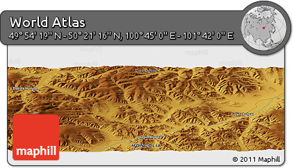 Physical Panoramic Map of the Area around 50° 7' 47" N, 101° 13' 29" E