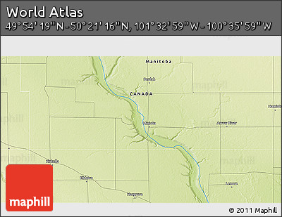 Physical 3D Map of the Area around 50° 7' 47" N, 101° 4' 29" W