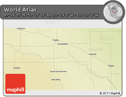 Physical 3D Map of the Area around 50° 7' 47" N, 101° 55' 30" W