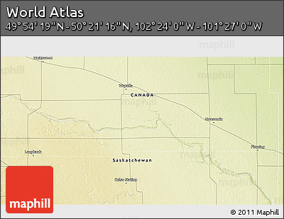 Physical 3D Map of the Area around 50° 7' 47" N, 101° 55' 30" W