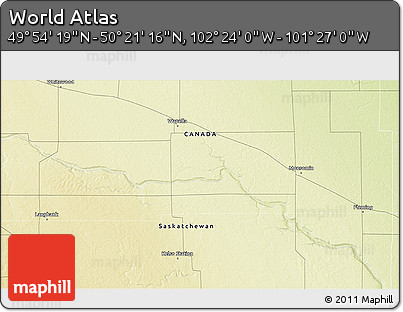 Physical 3D Map of the Area around 50° 7' 47" N, 101° 55' 30" W