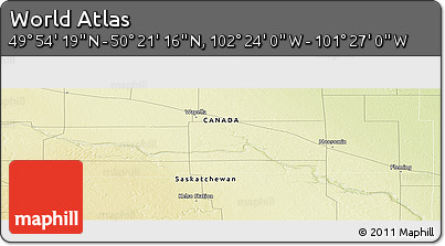 Physical Panoramic Map of the Area around 50° 7' 47" N, 101° 55' 30" W
