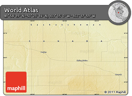 Physical Map of the Area around 50° 7' 47" N, 102° 46' 30" W
