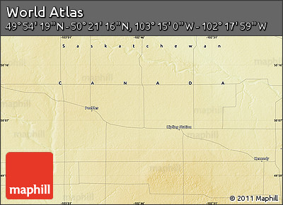 Physical Map of the Area around 50° 7' 47" N, 102° 46' 30" W