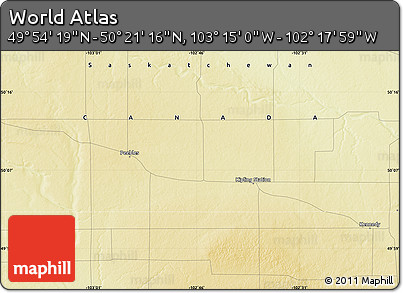 Physical Map of the Area around 50° 7' 47" N, 102° 46' 30" W