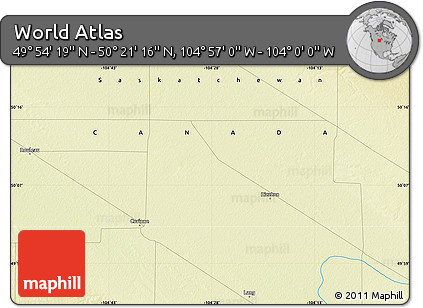 Physical Map of the Area around 50° 7' 47" N, 104° 28' 29" W