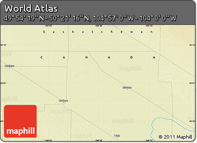 Physical Map of the Area around 50° 7' 47" N, 104° 28' 29" W