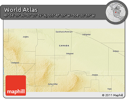Physical 3D Map of the Area around 50° 7' 47" N, 105° 19' 29" W