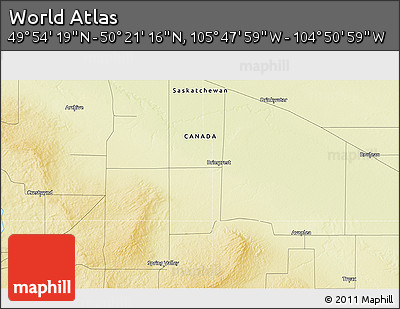Physical 3D Map of the Area around 50° 7' 47" N, 105° 19' 29" W