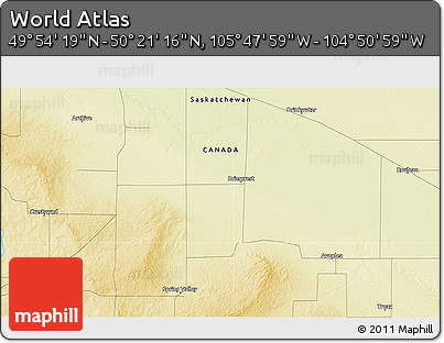Physical 3D Map of the Area around 50° 7' 47" N, 105° 19' 29" W